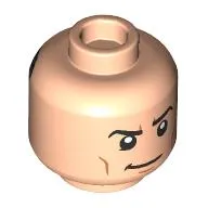 Minifig Head Batman / Bruce Wayne, White Goggles on Forehead and Stern Look / Slight Smile Print