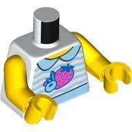 Torso, Bright Light Blue Wavy Striped Shirt, Collar, Strawberry/Fruit print, Yellow Arms and Hands