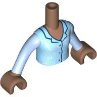 Minidoll Torso Girl with Bright Light Blue Shirt, White Horse Shoes, Dark Blue Trim print, Medium Brown Arms and Hands