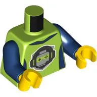 Torso, Dark Blue Sides, Collar, Silver Minifig Head, Lime Eyes, Headphones print, Dark Blue Arms, Yellow Hands