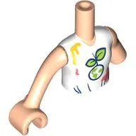 Minidoll Torso, Left Limb Reduction with White Shirt, Lime Globe, Leaves, Bright Light Orange/Coral Paint Spots print, Light Nougat Arm and Hand