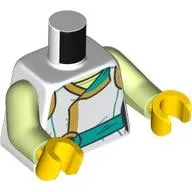 Torso, Tunic/Robe, Dark Tan Trim, Dark Turquoise Belt print, Yellowish Green Arms, Yellow Hands