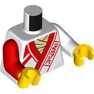Torso, Odd Arms, Ninja Robe, Red Trim print, Left White Arm, Right Red Arm, Yellow Hands
