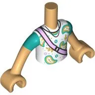 Minidoll Torso Boy with White Shirt, Gold/Dark Turquoise Decorations, Sleeves, Lavender Strap print, Warm Tan Arms and Hands