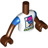 Minidoll Torso Boy with White Shirt with Magenta/Blue Decorations, Yellow Letters, Blue Sleeves print, Reddish Brown Arms and Hands