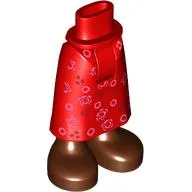Minidoll Hips and Skirt with Ankles with Red Dress, Dark Red/Pink Flowers, Reddish Brown Boots print