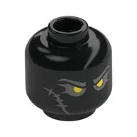 Minifig Head Night Hunter, Yellow Angry Eyes, Light Bluish Grey Scars print