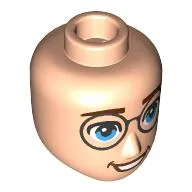 Minidoll Head Male, Reddish Brown Eyebrows, Bright Light Blue Eyes, Black Glasses, Open Mouth Smile