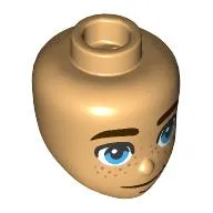 Minidoll Head, Dark Brown Eyebrows, Bright Light Blue Eyes, Freckles