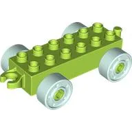 Duplo Car Base 2 x 6 with Fake Bolts, Open Hitch End and Light Aqua Wheels