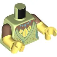 Torso, Dual Molded Arms, Dress, Bright Light Yellow Leaves, Medium Blue Necklace print, Medium Brown Sleeves Pattern, Bright Light Yellow Arms and Hands