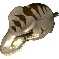 Animal Body Part, Dinosaur, Tyrannosaurus Rex Head with Pin, Light Bluish Grey Teeth, Tan Markings, Dark Brown Stripes Print
