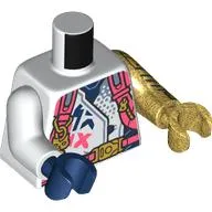 Torso Robe, Coral Straps, Dark Blue Undershirt, Decorations print, Odd Arms and Hands, Left Pearl Gold Arm and Hand, Right White Arm and Dark Blue Hand