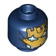 Minifig Head Ultron, Damaged Gold Iron Man Mask, Bright Light Blue and White Eyes print