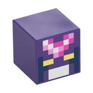 Minifig Head Special, Cube with Pixelated Face with Dark Blue, Dark Pink, Bright Pink, and White Squares, Yellow Eyes Print