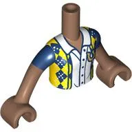 Minidoll Torso Girl with Yellow/Blue Diamond Shirt, White Shirt, Gold 'U' print, Medium Brown Arms and Hands