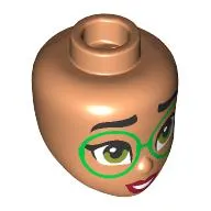 Minidoll Head, Black Eyebrows, Green Glasses, Olive Green Eyes, Dark Red Lips, Open Mouth
