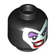 Minifig Head Maleficent, Light Aqua Face, Raised Black Eyebrow, Medium Lavender Eyeshadow, Red Lips, Open Mouth Smile, Teeth print