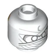 Minifig Head Moon Knight, White Eyes, Wrapped Face, Silver Moon / Light Nougat Face, Stubbles print