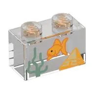 Brick 1 x 2 with Fish Tank, Goldfish, Seaweed print