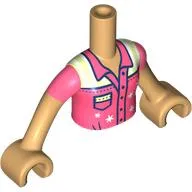 Minidoll Torso Girl with Coral/White Shirt, Pocket print, Warm Tan Arms and Hands