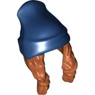 Hair and Hat, Two Braids and Beanie, Dark Blue Yellow Pattern