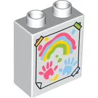Duplo Brick 1 x 2 x 2 with Drawing of Rainbow, Handprints print