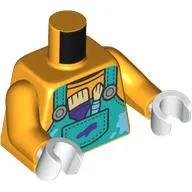 Torso, Dark Turquoise Overall, Paint Splotches, Pencils print, Bright Light Orange Arms, White Hands