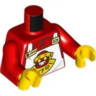 Torso Apron, White with Red and Yellow Head Logo, over Red Shirt Print, Red Arms, Yellow Hands