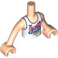 Minidoll Torso Boy with Light Nougat Arms and Hands White Shirt, Dark Blue Trim, Symbols, Palm Trees on Coral Background print