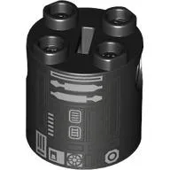 Brick Round 2 x 2 x 2 Robot Body, Axle Holder '+' Orientation with Silver and Gray Astromech Droid Print (R2-E6)