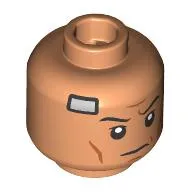 Minifig Head Captain Rex, Black Eyebrows, Angry Grin, Silver Bandage print