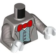 Torso Jacket, Silver Blue Jacket, White Shirt, Red Bow Tie print, Flat Silver Arms, White Hands