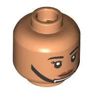 Minifig Head, Eyelashes, Dark Orange Lips, Black Chin Strap, Closed Mouth / Open Mouth Frown Print