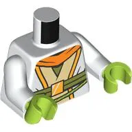 Torso, Jedi Robe, Yellow Trim, Orange Scarf, Olive Green Belt print, White Arms, Lime Hands