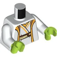 Torso, Jedi Robe, Yellow Trim, Dark Brown/Tan Belt, White Arms, Lime Hands