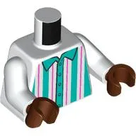 Torso Shirt with Dark Pink and Dark Turquoise Vertical Stripes Print, White Arms, Reddish Brown Hands