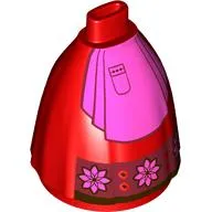 Minidoll Skirt Full with No Hips or Feet with Dark Pink Apron, Flowers on Dark Red Field print