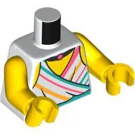 Torso, White Top, Medium Azure, Coral, Bright Light Orange Stripes, Black Necklaces print, Yellow Arms and Hands