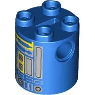 Brick Round 2 x 2 x 2 Robot Body, Axle Holder '+' Orientation with Yellow and Gray Astromech Droid Print