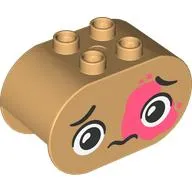Duplo Brick 2 x 4 x 2 Rounded Ends with Sad Face, Dark Pink Markings Print