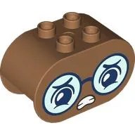 Duplo Brick 2 x 4 x 2 Rounded Ends with Worried Face, Glasses Print