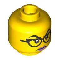 Minifig Head, Raised Black Eyebrows, Black Glasses, Lavender Lips, Angry Stare/Smirk