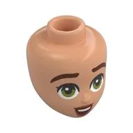 Minidoll Head, Reddish Brown Eyebrows, Lips, Olive Green Eyes, Open Mouth Smile