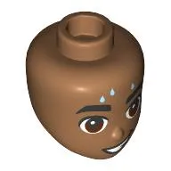 Minidoll Head Thick Black Eyebrows, Reddish Brown Eyes, Smile, Sweat Droplets