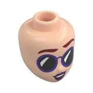 Minidoll Head, Dark Red Eyebrows, Dark Purple Sunglasses, Black Glass, Dark Purple Lips