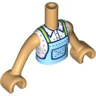 Minidoll Torso Girl with White Shirt, Bright Light Blue Overall, Lime Straps print, Warm Tan Arms and Hands