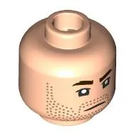 Minifig Head Jod, Dark Brown Eyebrows, Medium Nougat Stubble Beard, Squint/Angry Scowl