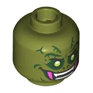 Minifig Head The Lizard, Dark Green Scales, Eyeshadow Lime Eyes, Dark Pink Fangs, White Teeth