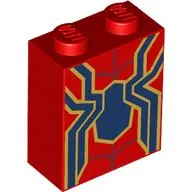 Brick 1 x 2 x 2 with Inside Stud Holder with Dark Blue Iron Spider-Man Logo, Gold Trim print